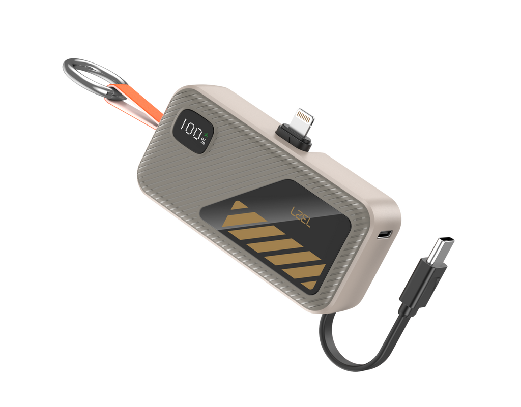 LZEL NanoFlux Charger Mini – 5,000mAh PD Lightning Power Bank with Built-in Type-C Cable | Gray