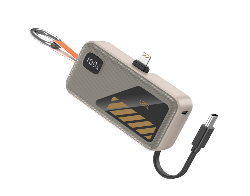 LZEL NanoFlux Charger Mini – 5,000mAh PD Lightning Power Bank with Built-in Type-C Cable