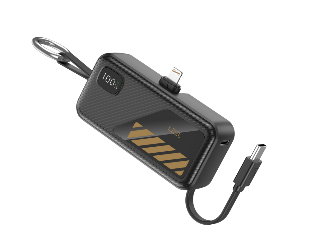 LZEL NanoFlux Charger Mini – 5,000mAh PD Lightning Power Bank with Built-in Type-C Cable