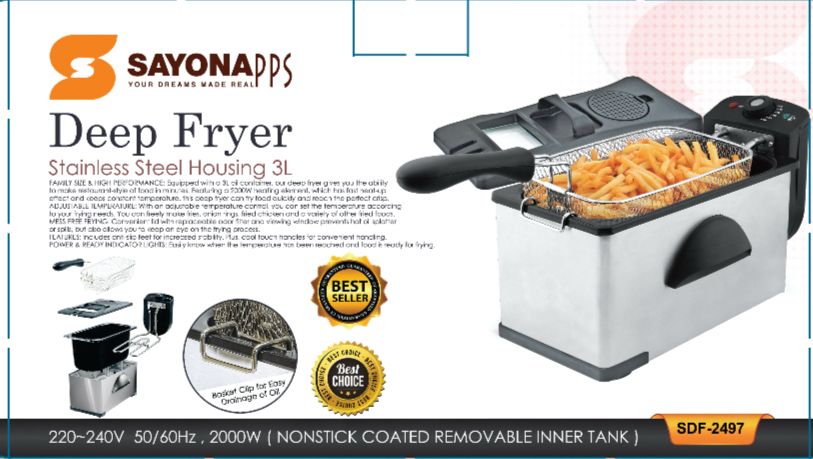 Sayona Electric Deep Fryer â?? 3L, Stainless Steel