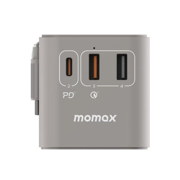 Momax 1-World+ 70W GaN 3-Port w/ Built-in USB-C Cable + AC Travel Adaptor | Grey