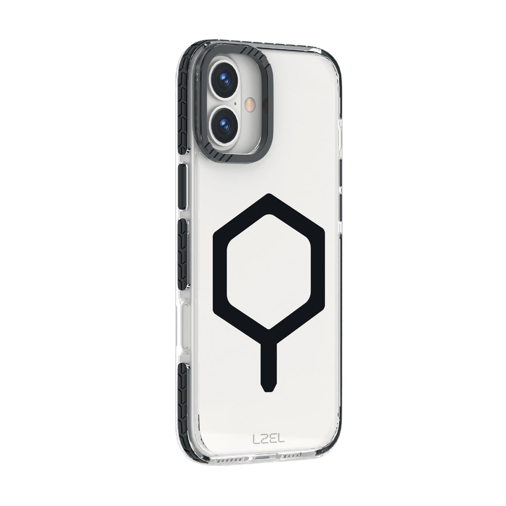 LZEL iPhone 16 Mag Hexa Defender Clear Square MagSafe Case | Black