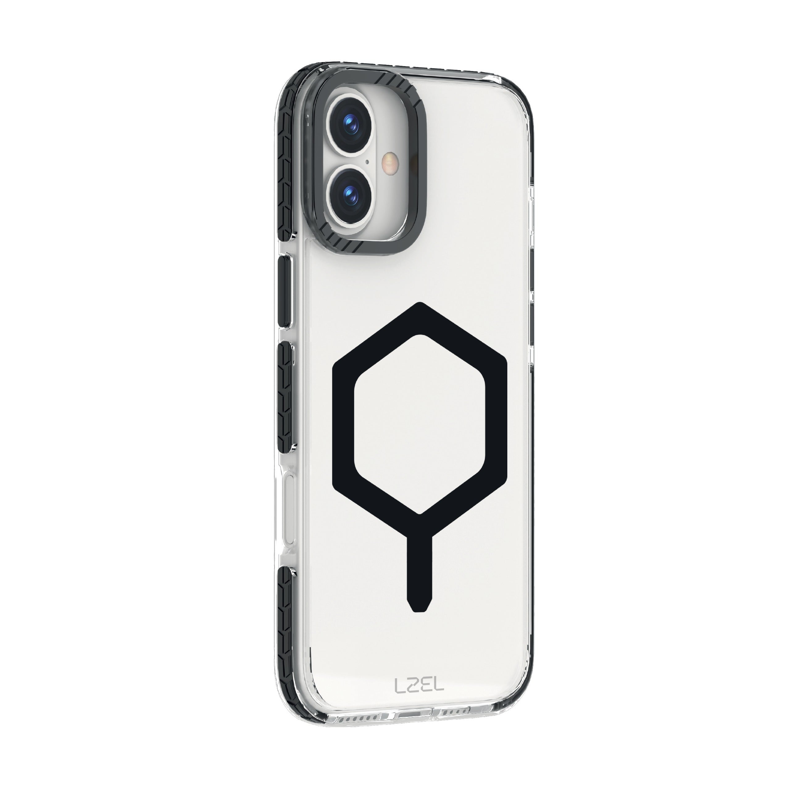 LZEL iPhone 16 Mag Hexa Defender Clear Square MagSafe Case | Black