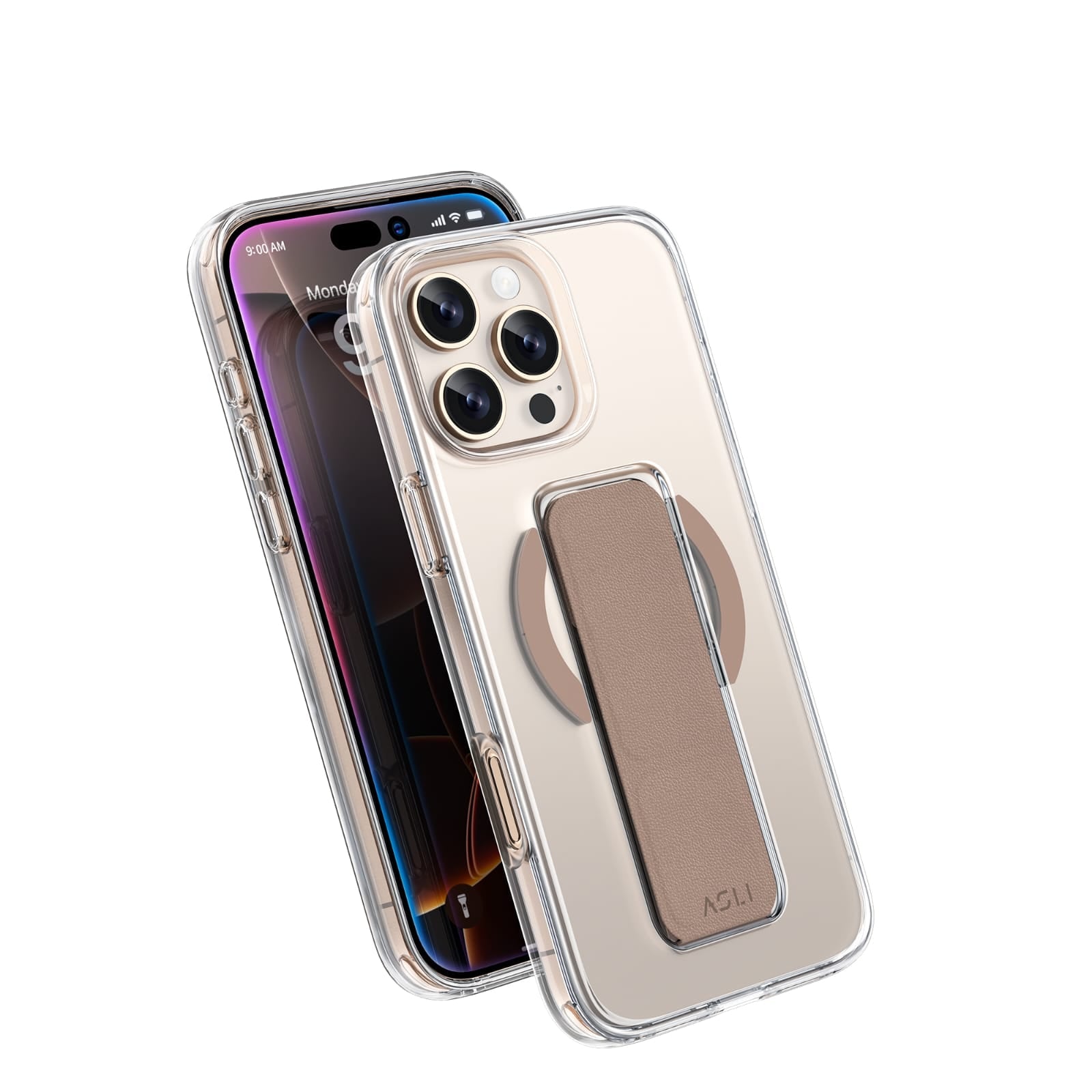 Asli Global iPhone 15 Pro Leather Grip Case | Brown/Clear