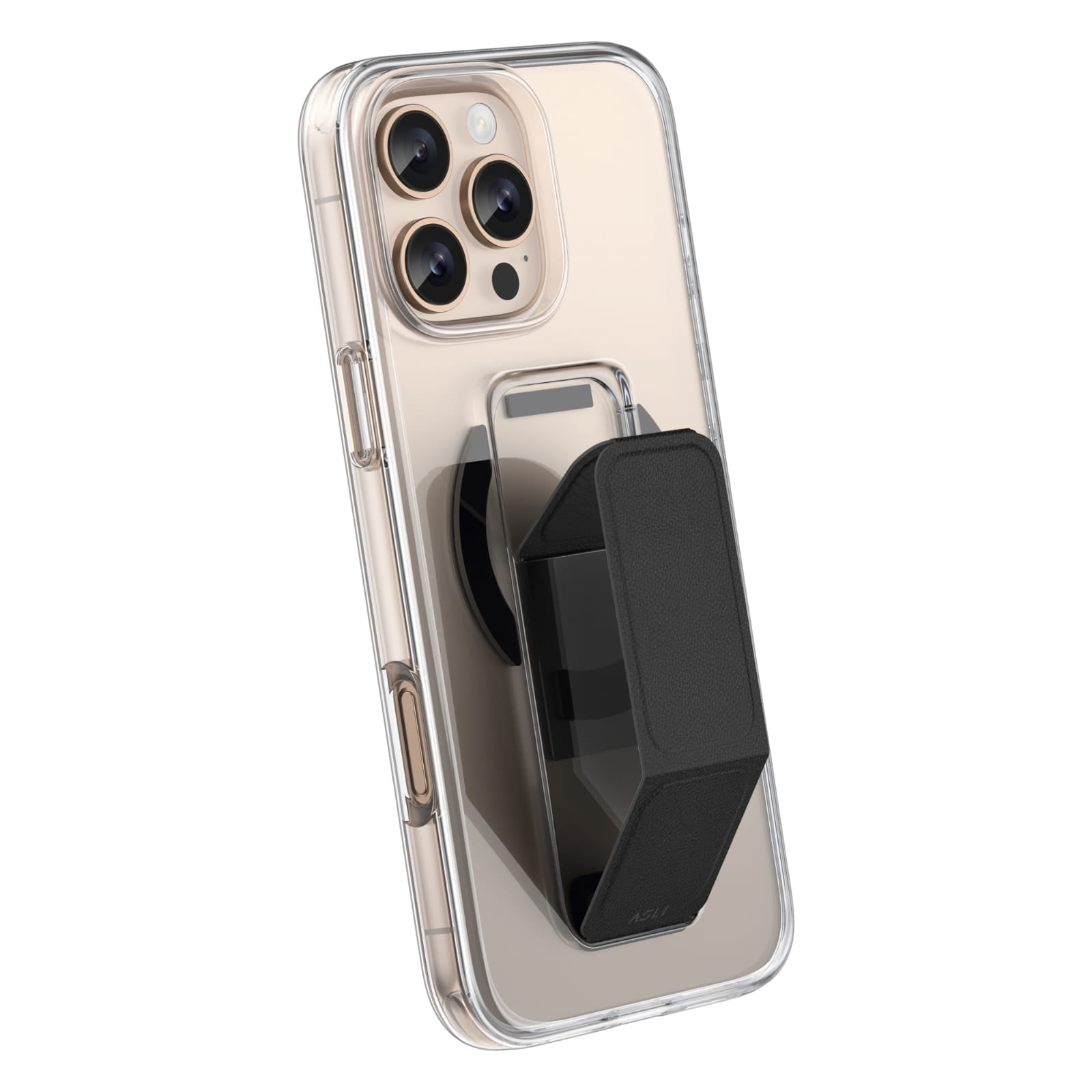 Asli Global iPhone 16 Pro Leather Grip Case | Clear/Black