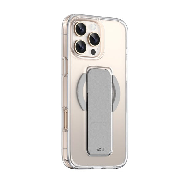 Asli Global iPhone 16 Pro Leather Grip Case |Clear/Gray