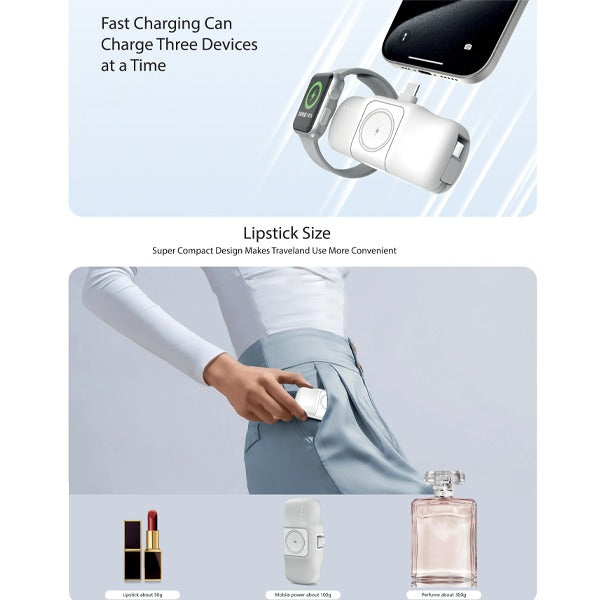 Asli Global 5000mAh Charger POD Prime USB-C Power Bank With Watch Dock | White