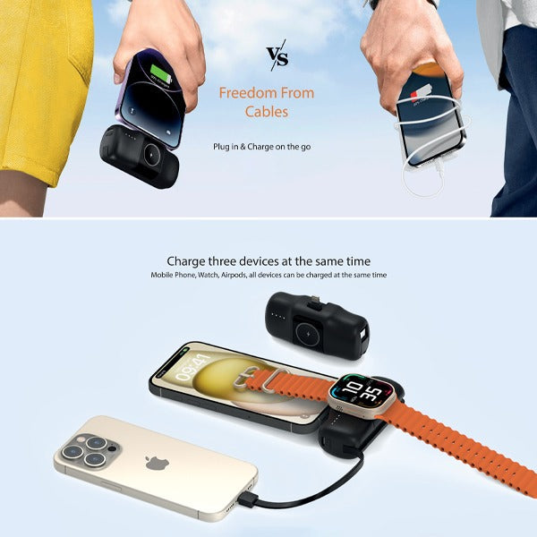 Asli Global 5000mAh Charger POD Prime Lighting Power Bank With Watch Dock | Black