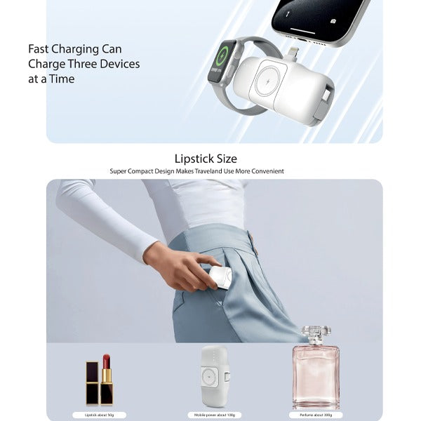 Asli Global 5000mAh Charger POD Prime Lighting Power Bank With Watch Dock | White