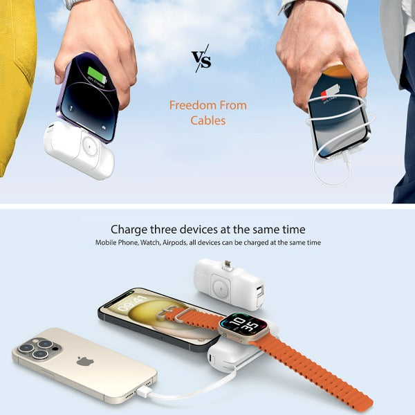 Asli Global 5000mAh Charger POD Prime Lighting Power Bank With Watch Dock | White