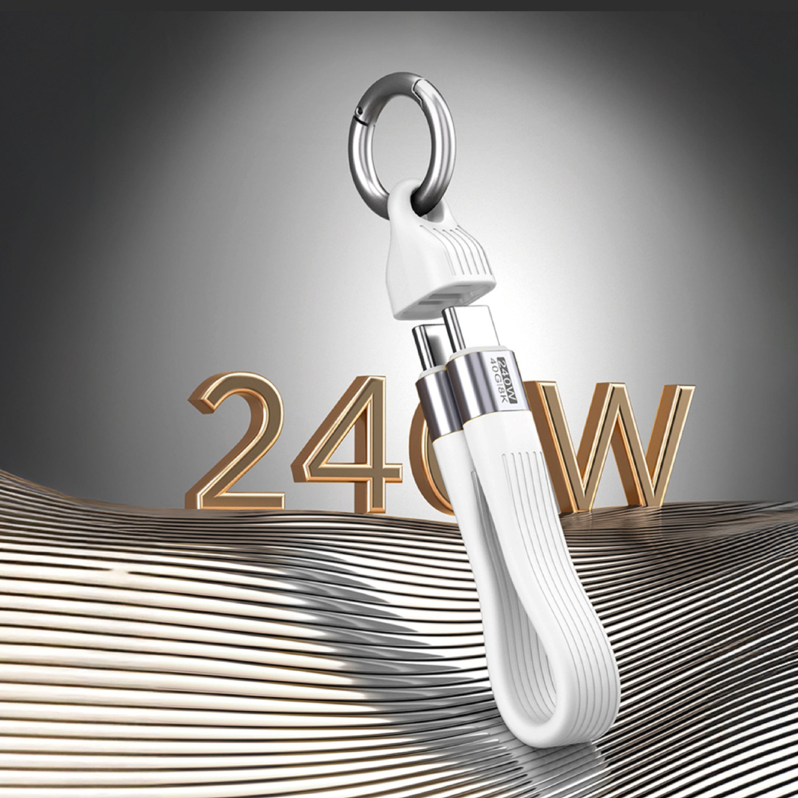 Asli Global PowerWire Key Flex PD 240W (40g 8k) USB-C  4.0 To USB-C Keychain 13cm Cable White