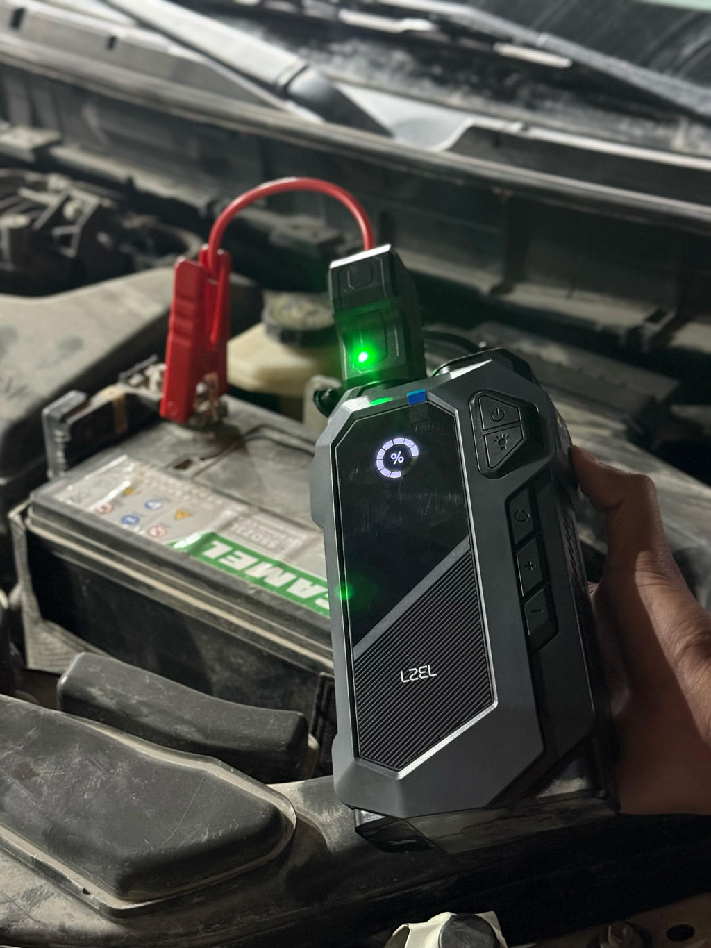LZEL EnergizeIgnite X - 12,000mAh Car Jump Starter with LED Flashlight & Air Compressor | Gray/Black