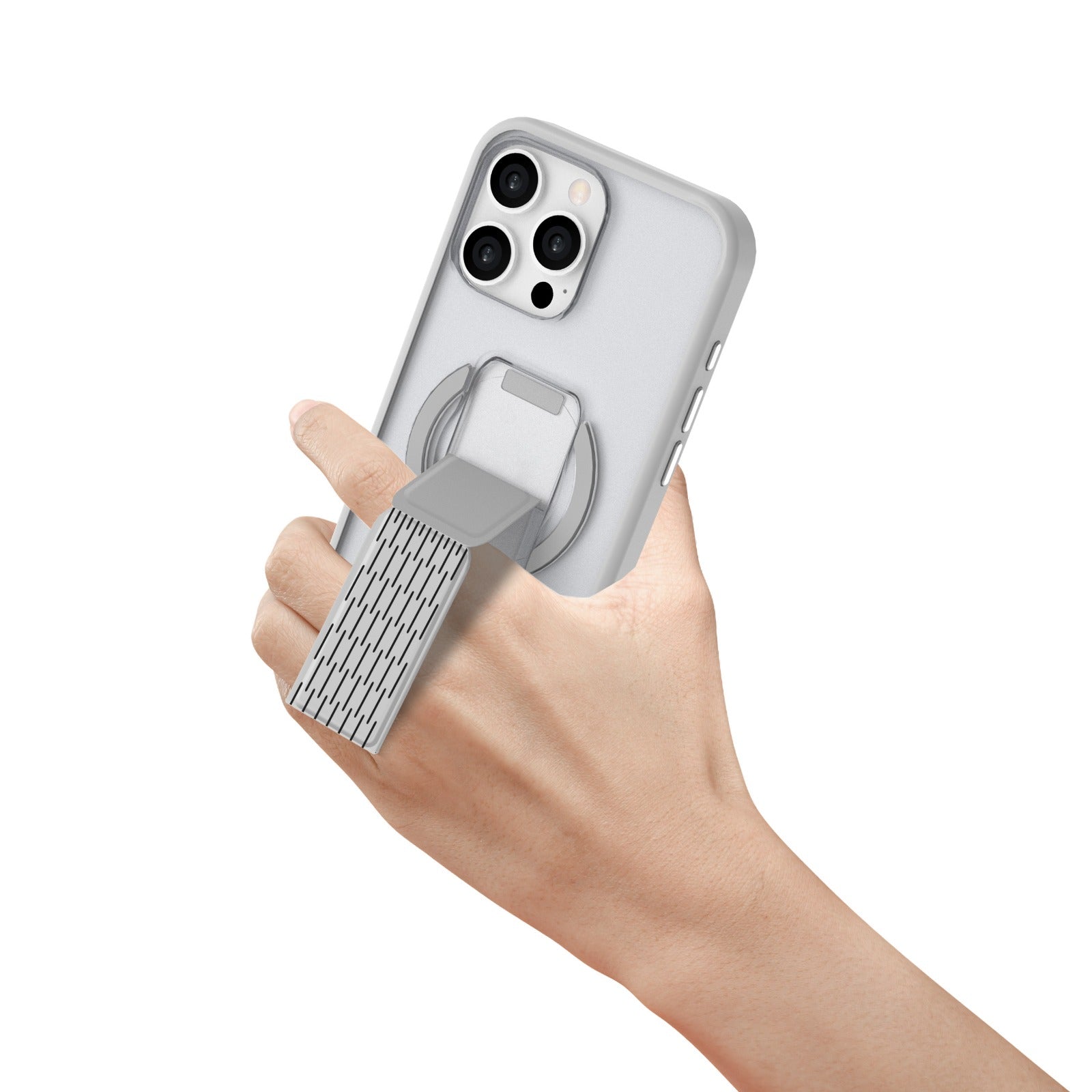 LZEL MatteMag Kickstand Matte Strap MagSafe Case with Enhanced Edge Protection for iPhone 16 Pro Max | Light Gray