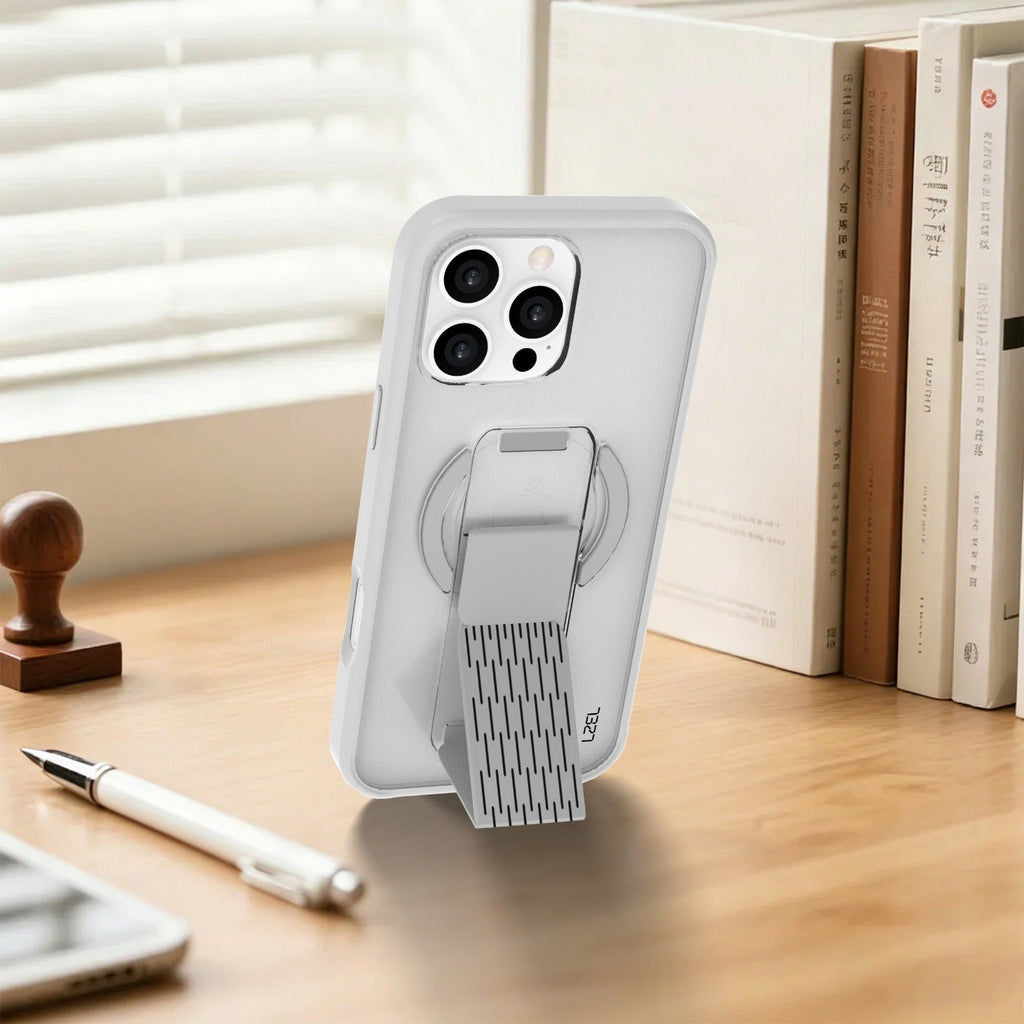 LZEL MatteMag Kickstand Matte Strap MagSafe Case with Enhanced Edge Protection for iPhone 16 Pro | Light Gray