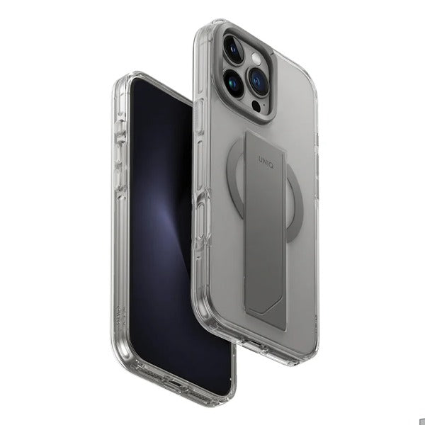 Uniq iPhone 16 Pro Hybrid Heldro Max MagSafe Case with Camera Stand Lucent | Clear
