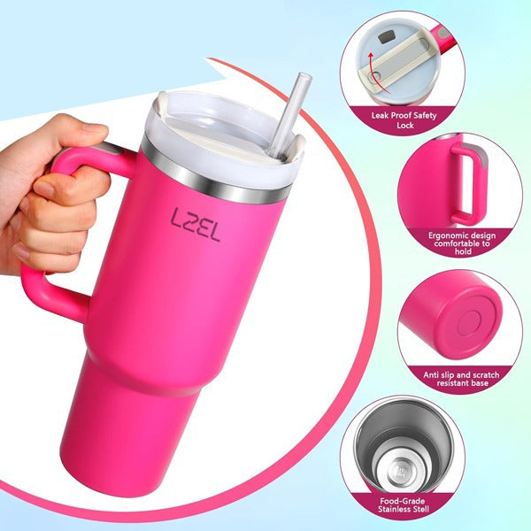 LZEL Tumbler With Handle 1100ML Aqua Pure Vacuum Insulated | Barbie Pink