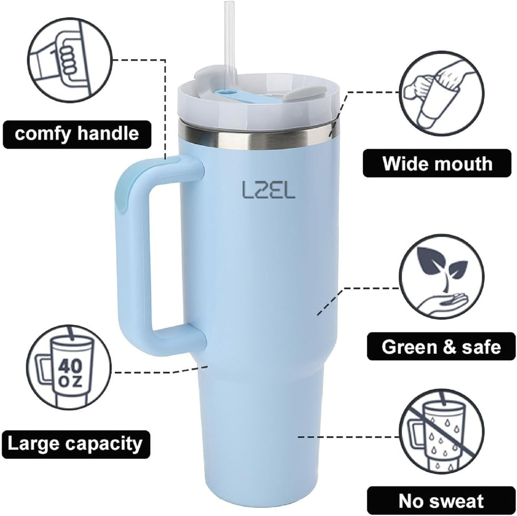 LZEL Tumbler With Handle 1100ML Aqua Pure Vacuum Insulated | Lake Blue