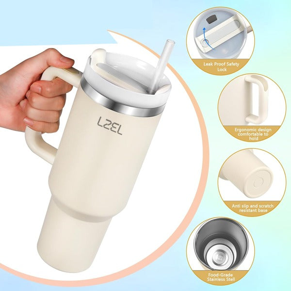 LZEL Tumbler With Handle 800ML Aqua Pure Vacuum Insulated | Rose Quartz