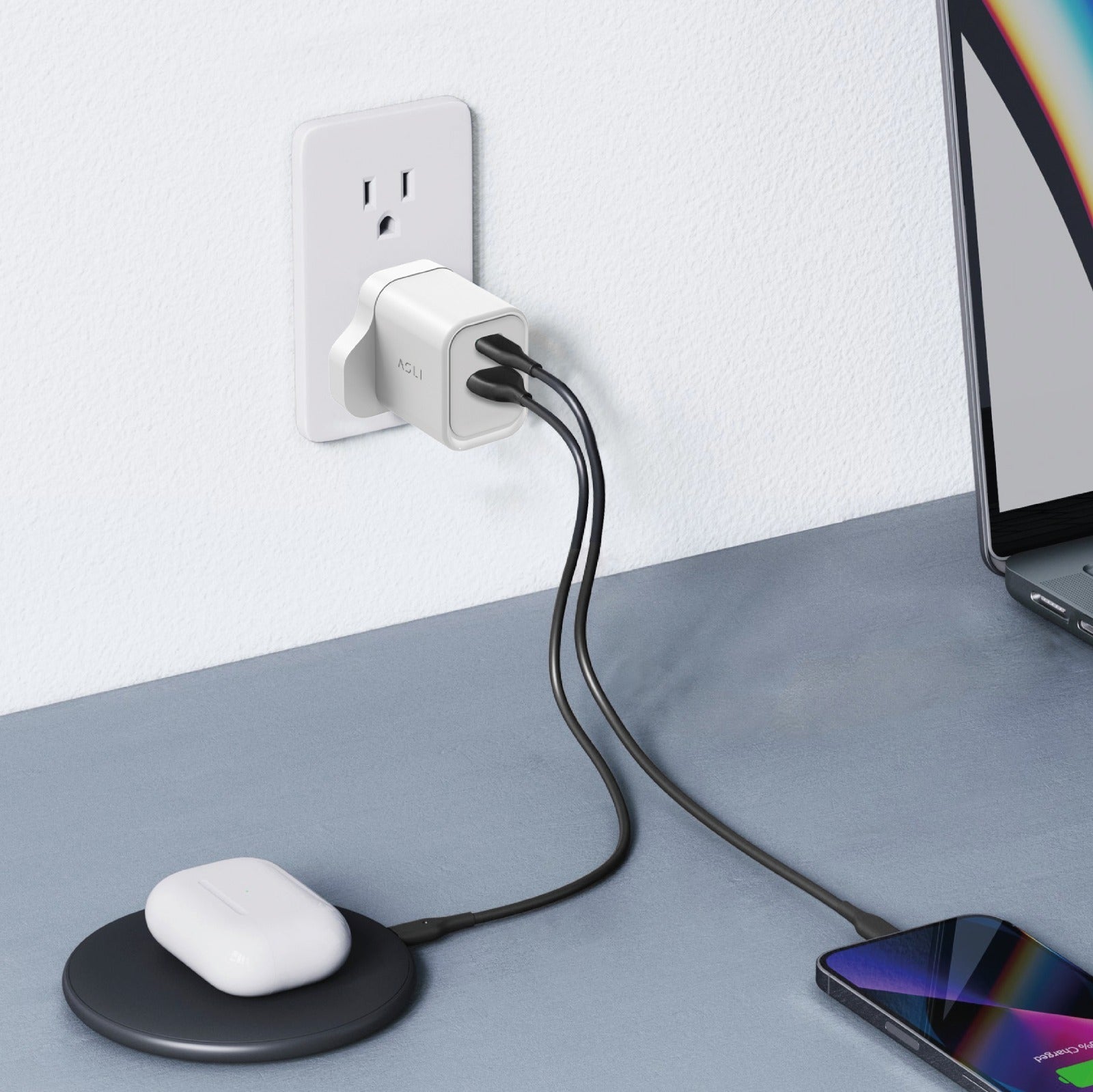 Asli Global Thundervolt Surge 33W Power Delivery GaN Dual USB Wall Charger |White