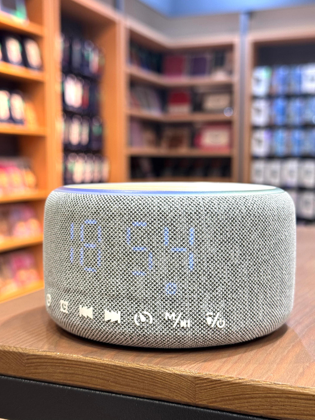 LZEL SonicGlow Horizon  Wake Multifunctional Speaker – Alarm Clock & Wireless Charging Dock | Bamboo/Gray