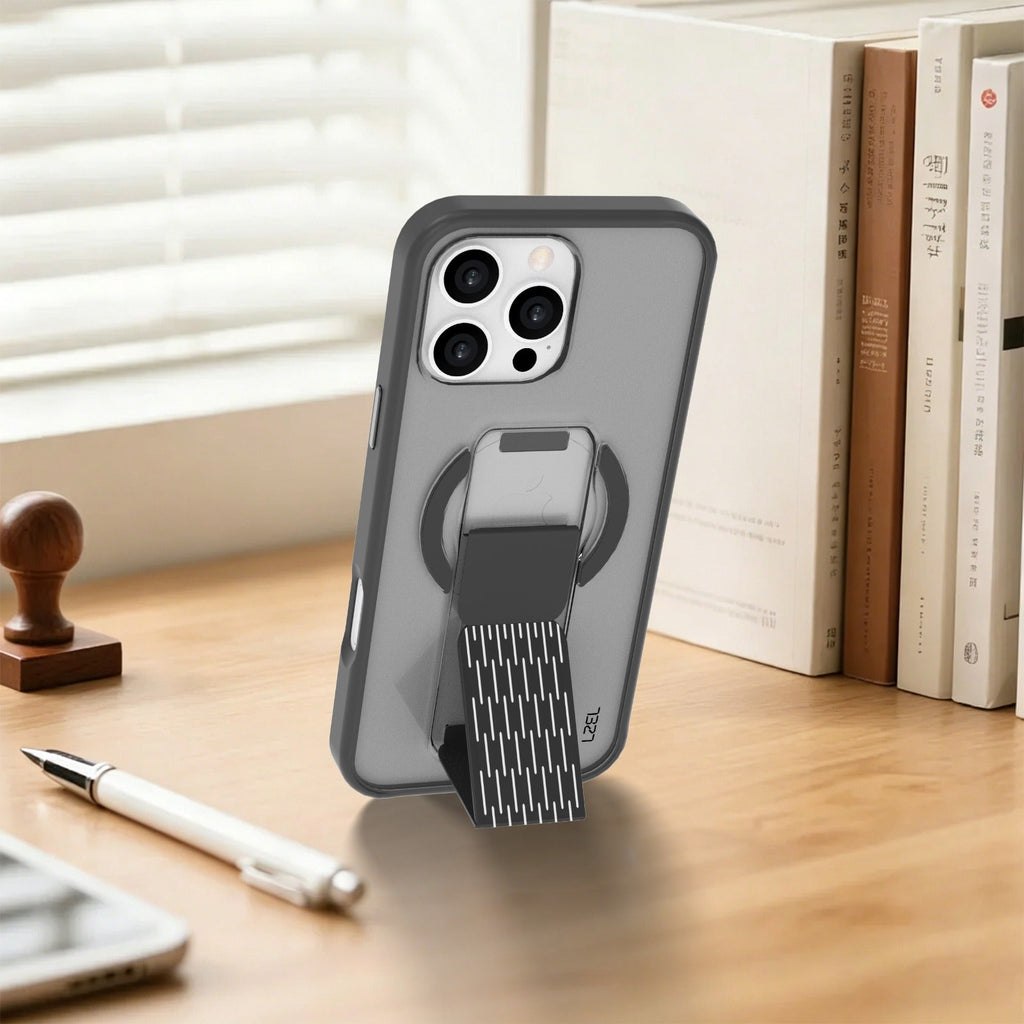 LZEL MatteMag Kickstand Matte Strap MagSafe Case for iPhone 16 Pro | Light Black