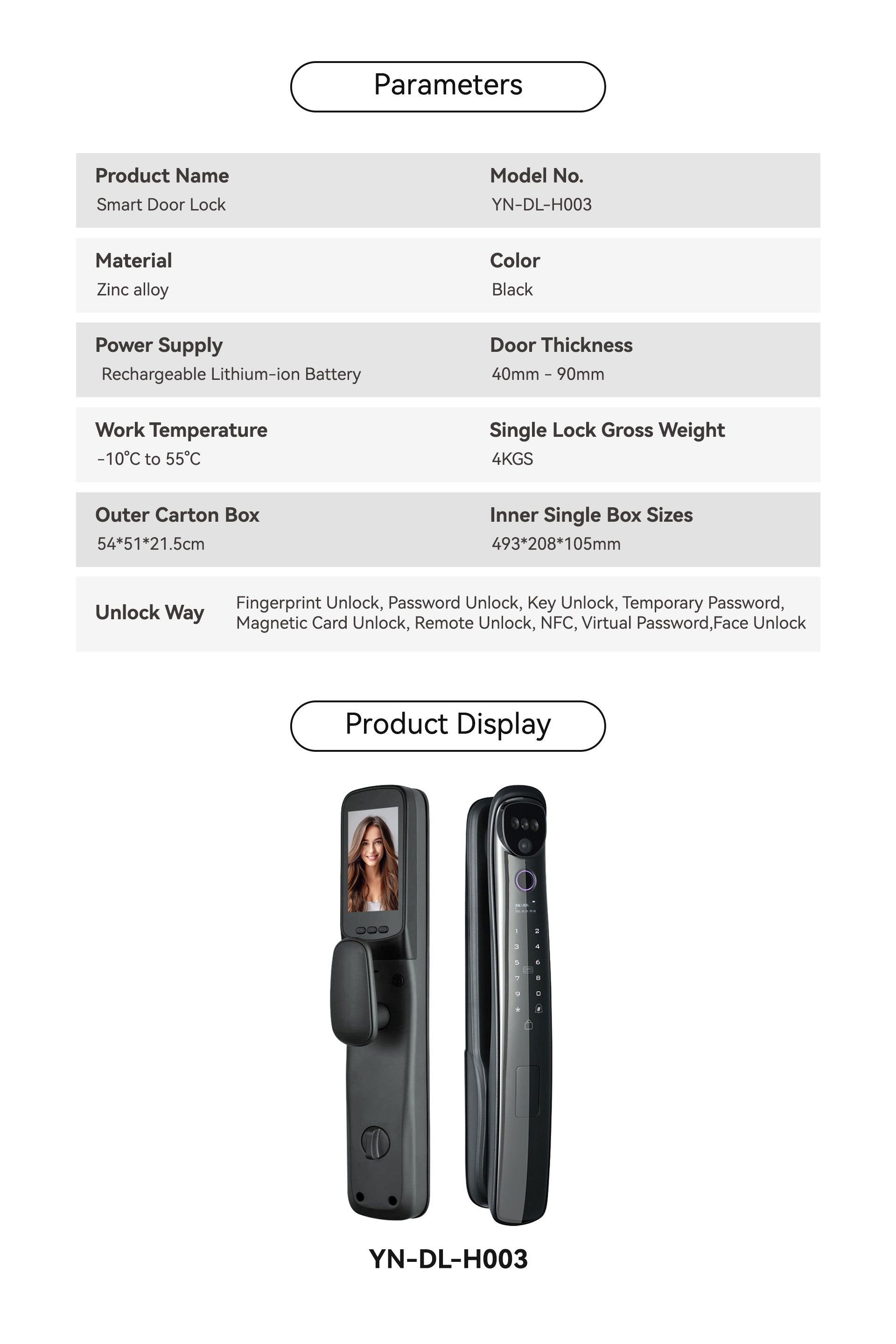 LZEL Smart Door Lock Model ZMH003 | Fingerprint, Password, Card & Optional Face Recognition