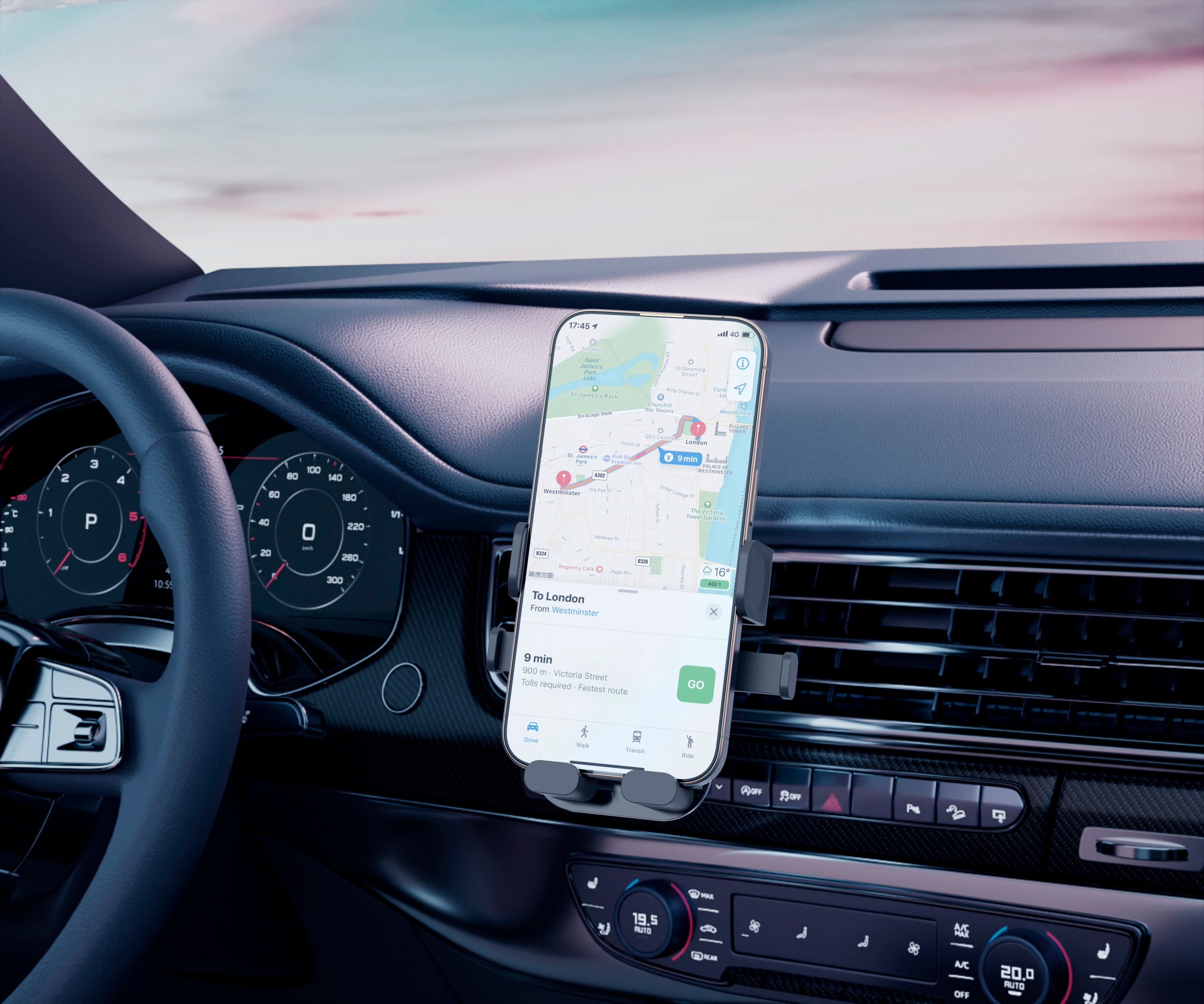 90 Percent Motogrip Air 90 Air Outlet Car Phone Holder Mount | Black