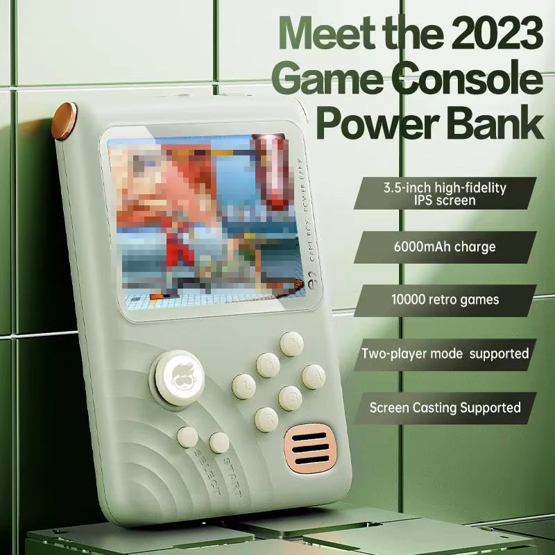 Retro Game Console - 3.5-inch IPS Screen, 6000mAh, 10000 Games | Light Green