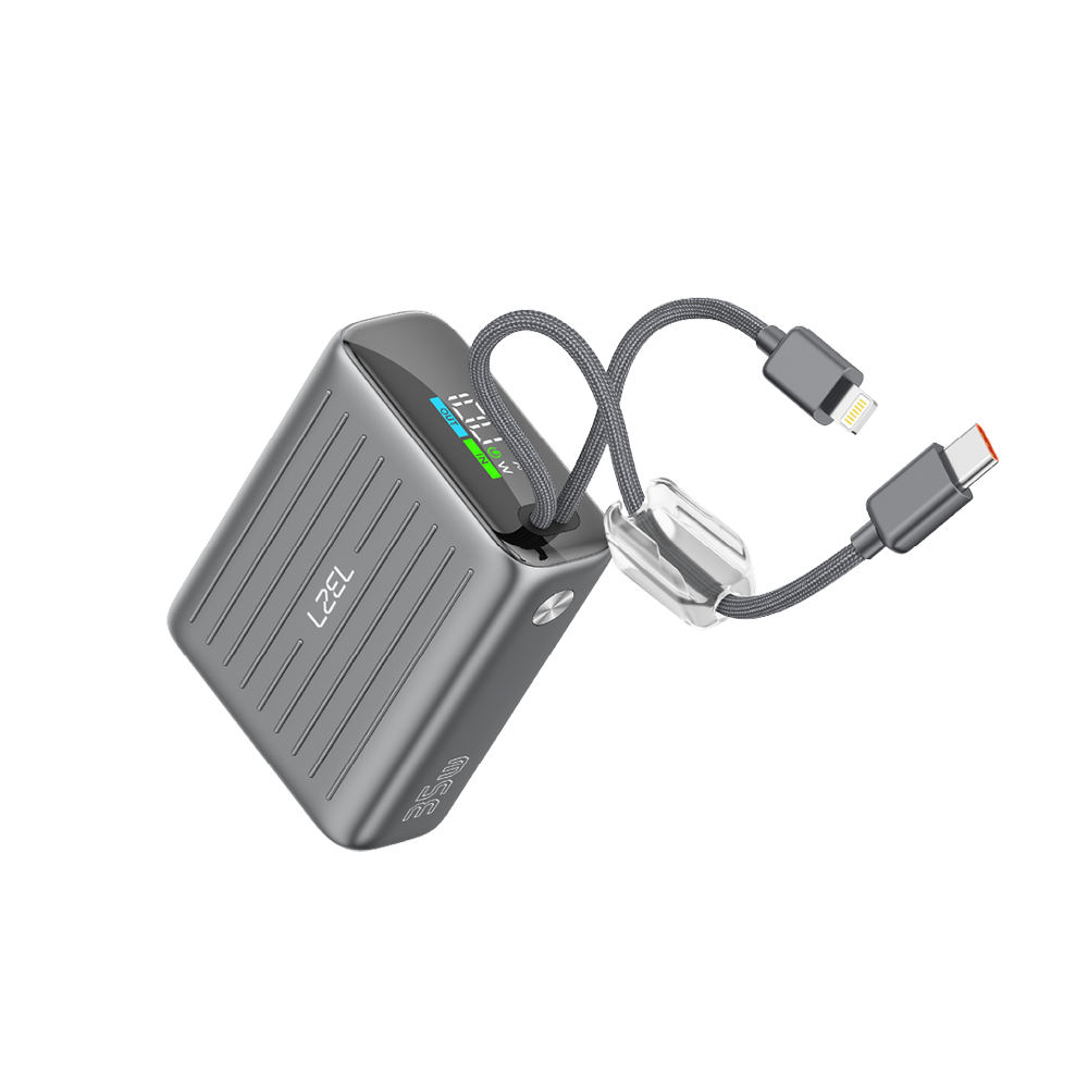 LZEL Neurode 10K Pd 35W Mini Power Bank Pd3.0 & Qc3.0 | Usb-C Cable & Lightning Cable | Gray