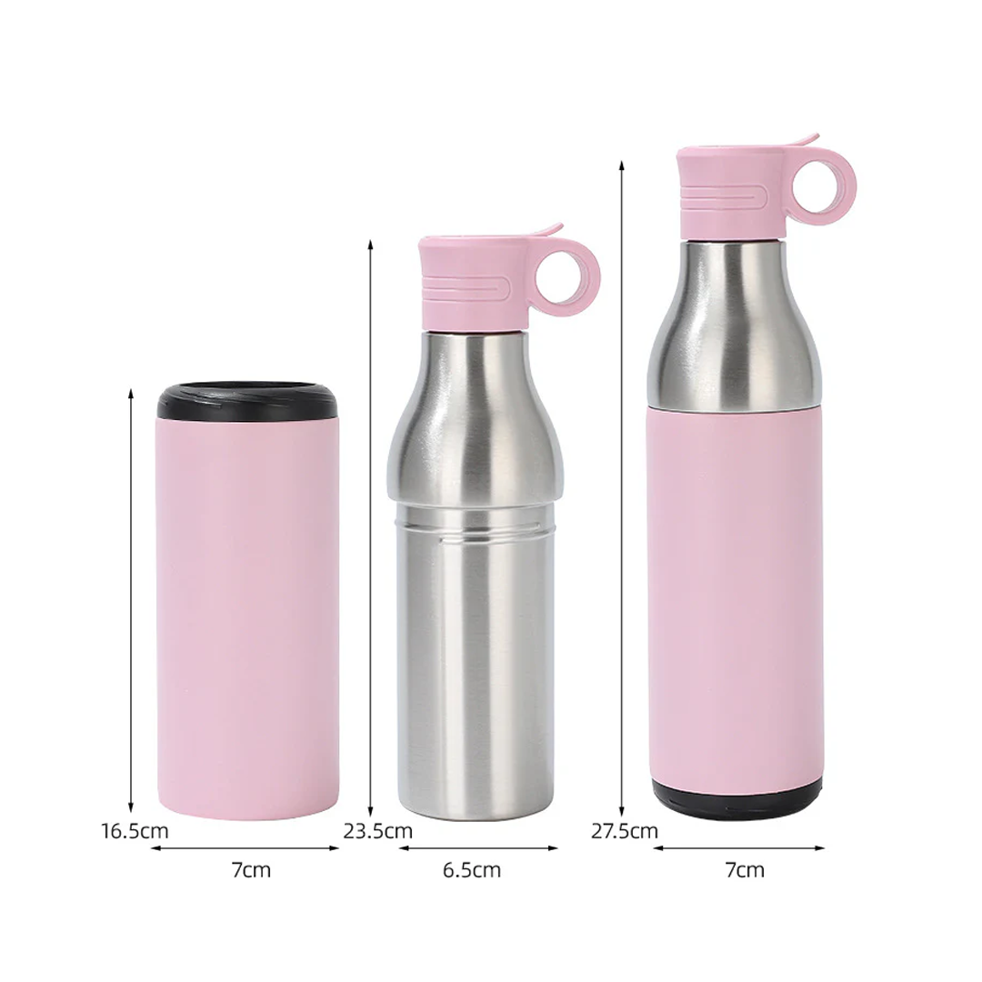 LZEL Natura Elva Vacuum Bottle Dual 400 mL + 400 mL | Pink Aluminum