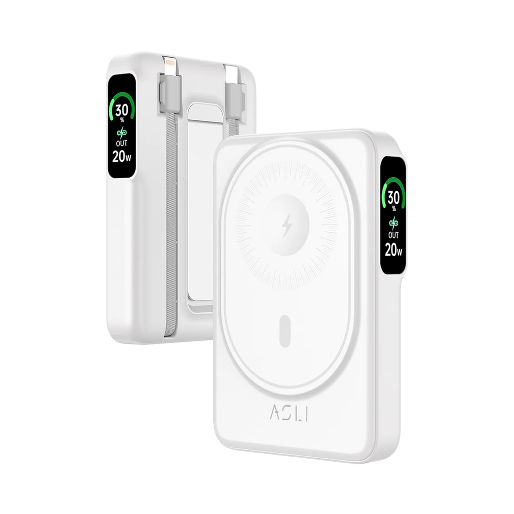 Asli Global Magcrest Hub 6-in-1 Magnetic 10000mAh PD Wireless Power Bank | White