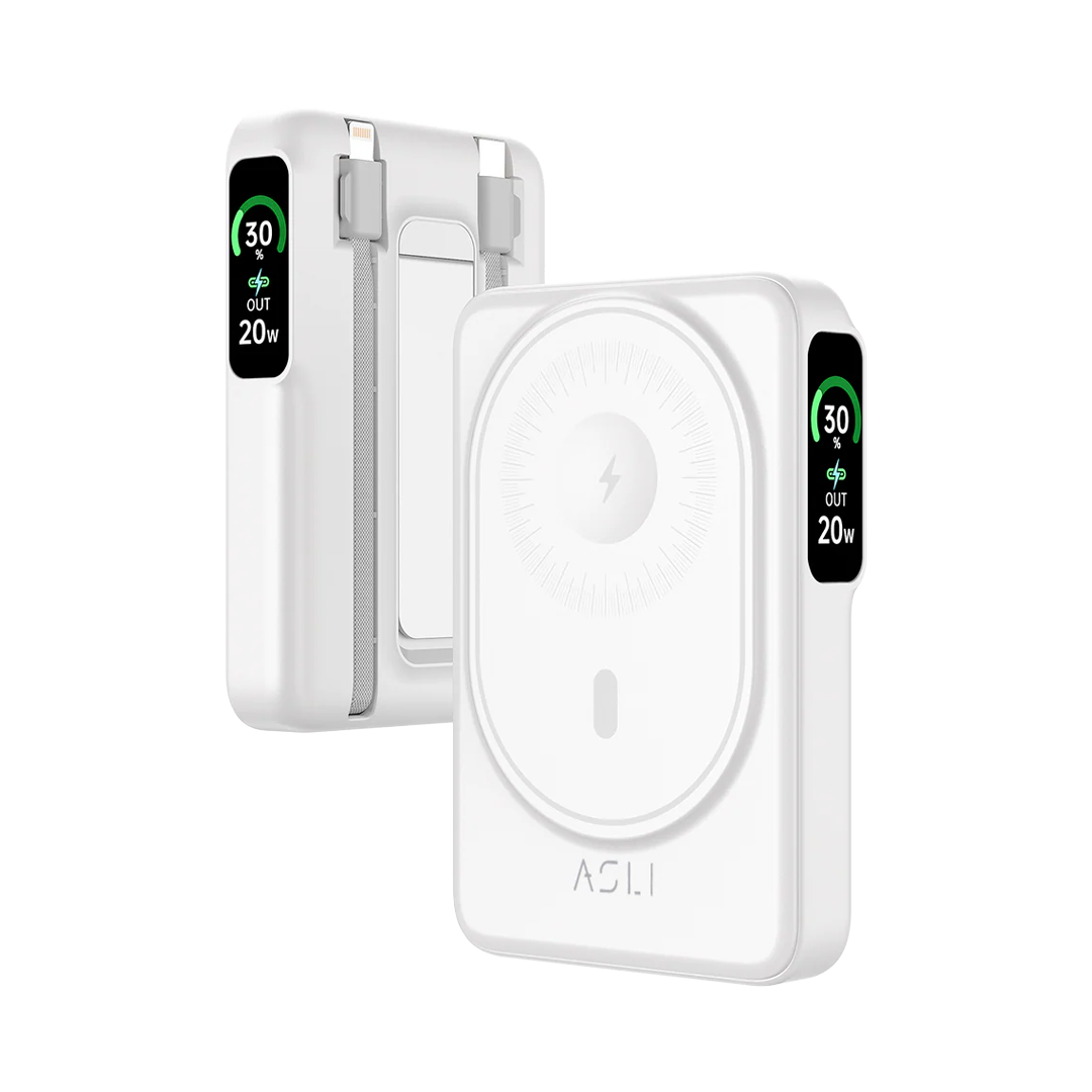 Asli Global Magcrest Hub 6-in-1 Magnetic 10000mAh PD Wireless Power Bank | White