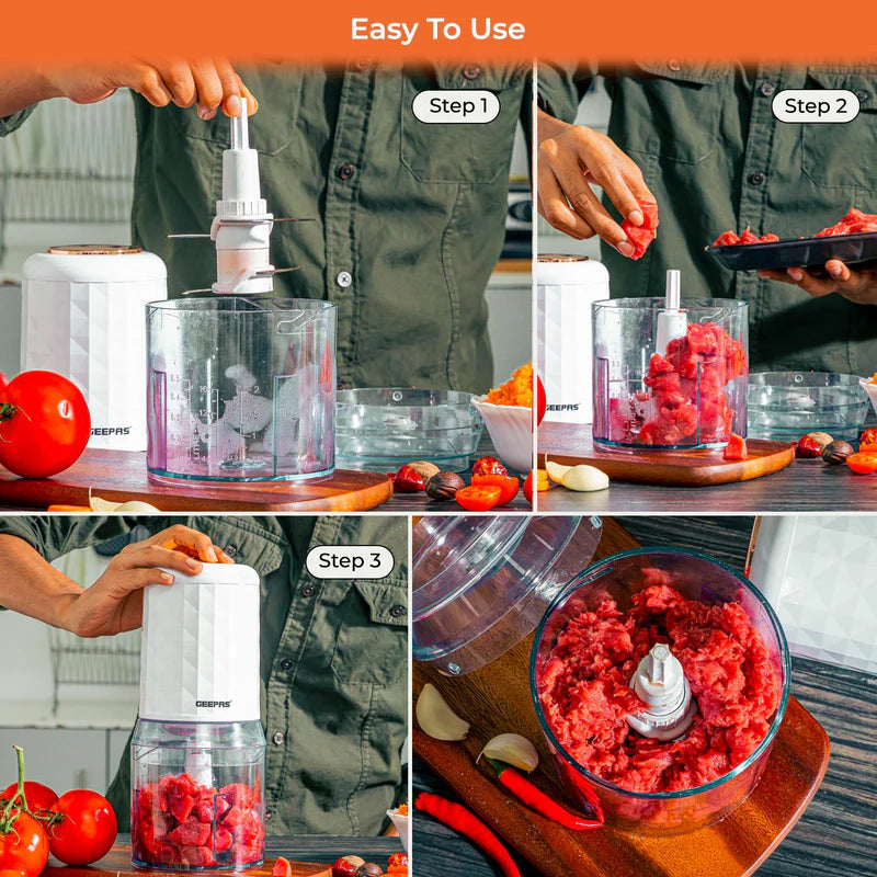 Geepas Multi Chopper | 500W| 0.5L Capacity Bowl | Stainless Steel Blades | Mincing Function | Coarse and Fine |Suitable for Vegetables, Fruits