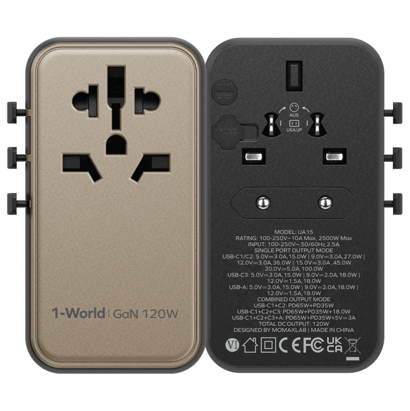 Momax 1-World 120W GaN 4-Port + AC Travel Adapter Black