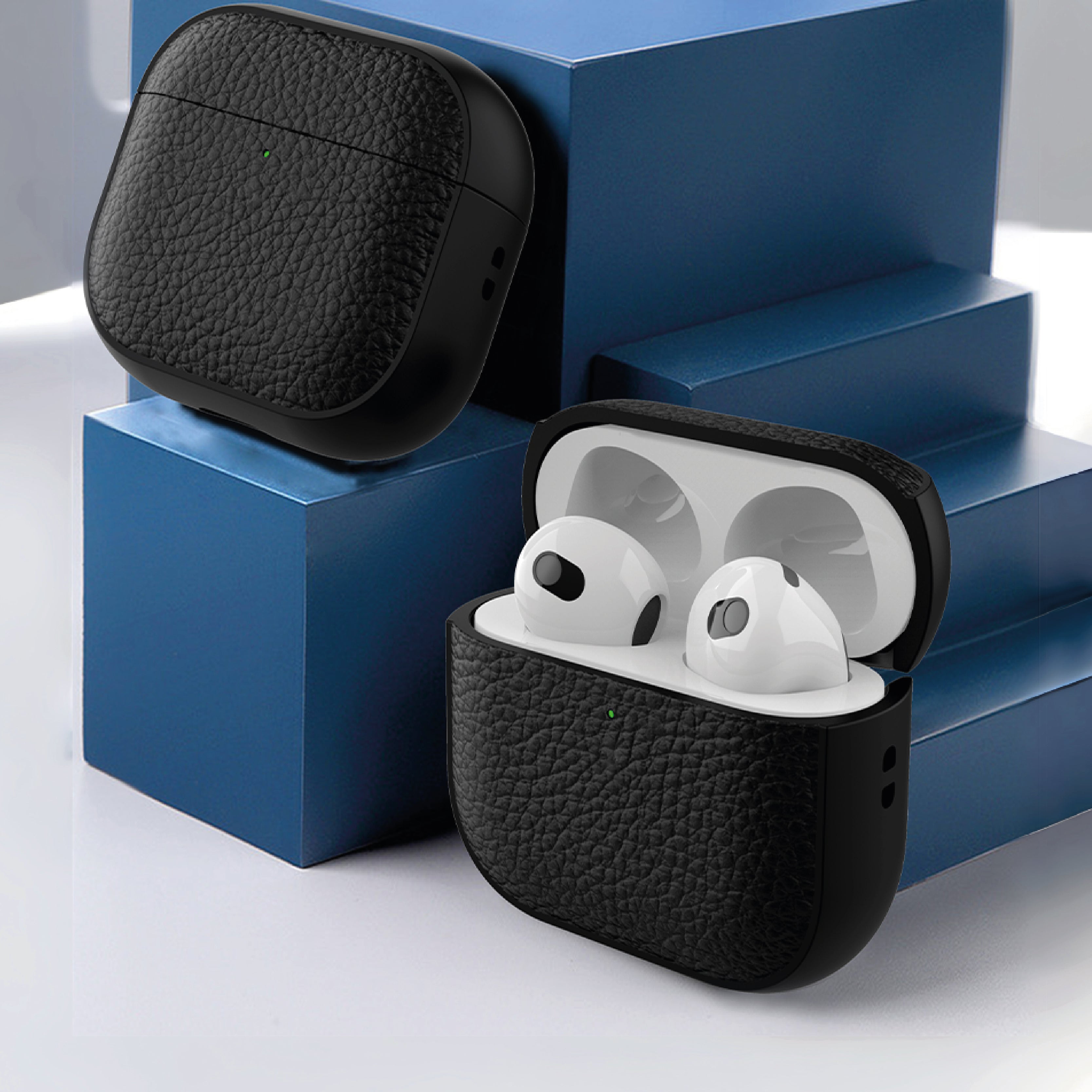 LZEL Airpods 4 Aurum Guard Premium TPU Leather Case | Black