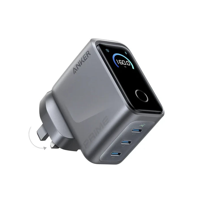 Anker Prime Charger – 160W, 3 Ports, Smart Display | Silver
