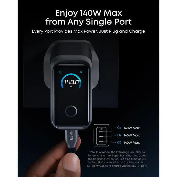 Anker Prime Charger – 160W, 3 Ports, Smart Display | Silver