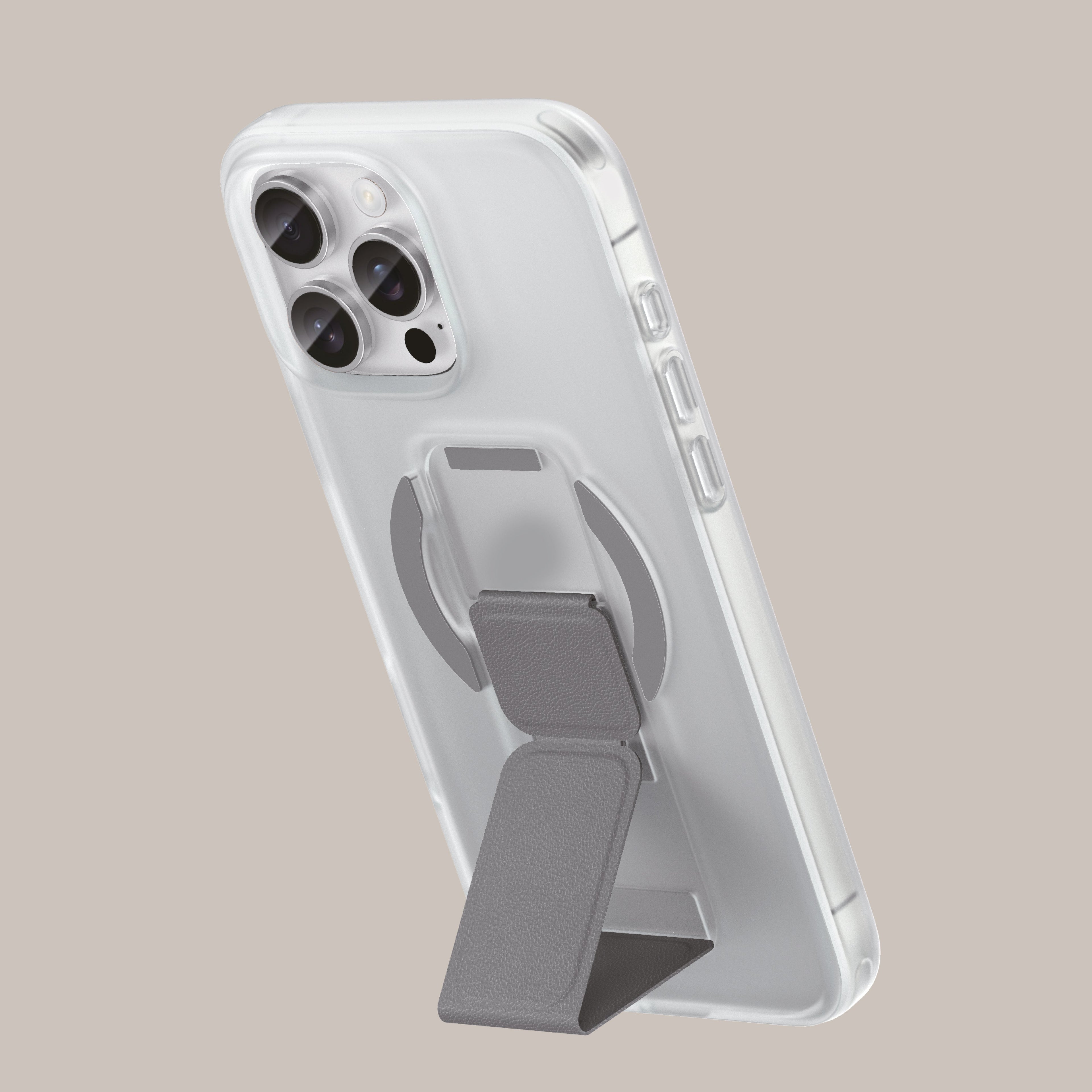 Asli Global Gravitas iPhone 16 Pro Max MagLeather MagSafe With Gray Grip Stand Case | Clear
