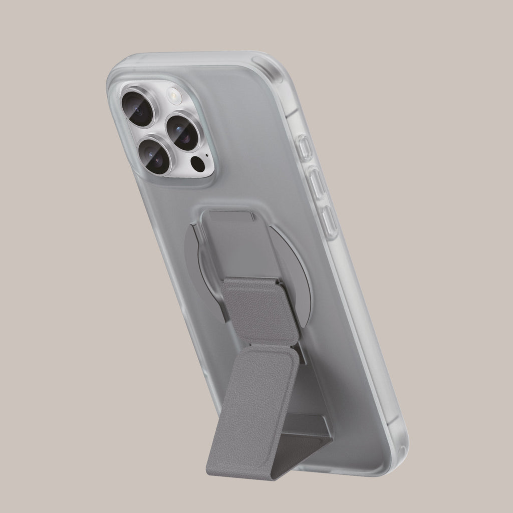 Asli Global Gravitas iPhone 15 Pro MagLeather MagSafe With Grip & Stand Case |Gray