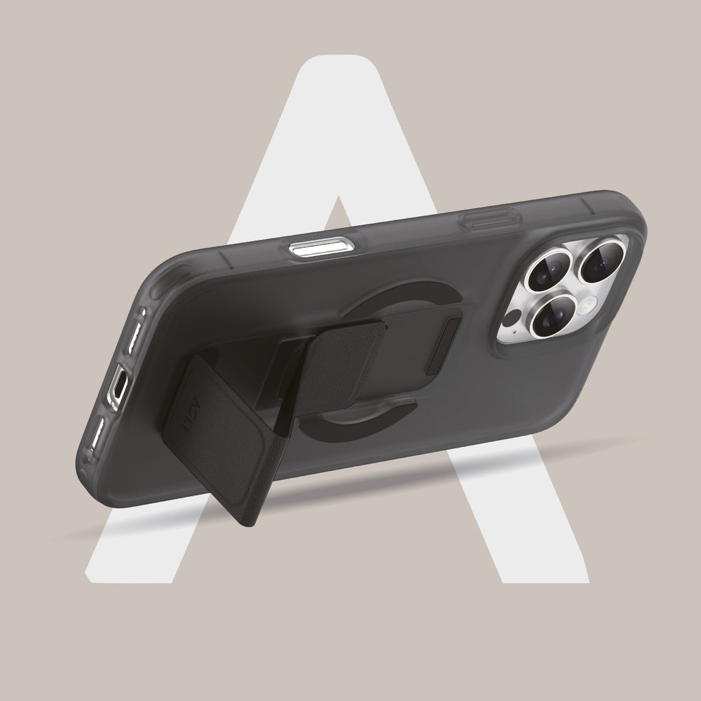 Asli Global Gravitas iPhone 16 Pro Max MagLeather MagSafe With Grip & Stand Case |Black