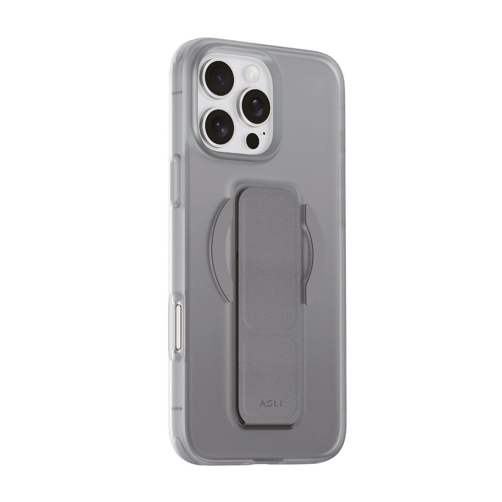 Asli Global Gravitas iPhone 16 Pro Max MagLeather MagSafe With Grip & Stand Case|Gray
