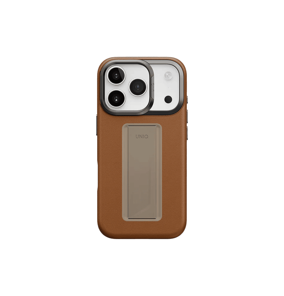 UNIQ Hybrid Heldro Pro MagClick Case with Camera Stand for iPhone 17 Pro | Caramel