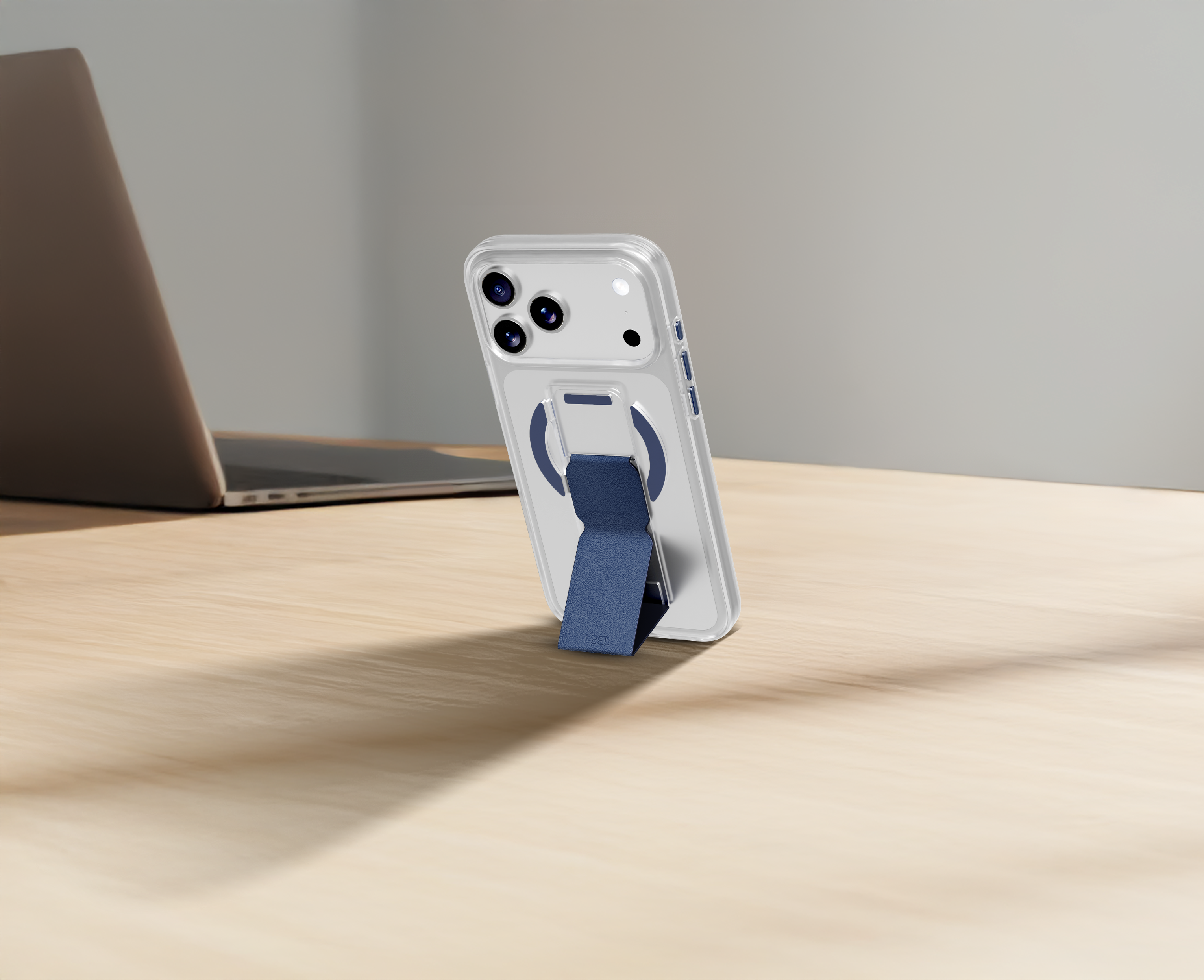 LZEL MagClear LeatherGrip Case for iPhone 17 Pro| Blue