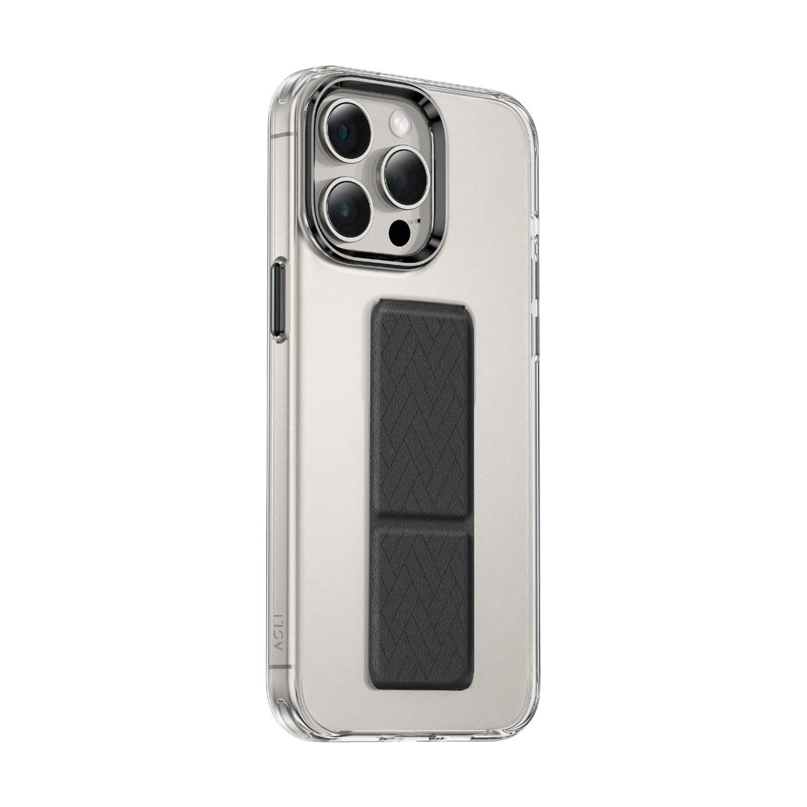 Asli Global iPhone 15 Pro Max Leather Grip Stand | Black