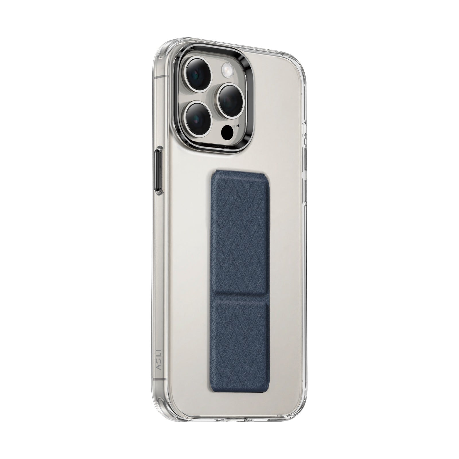Asli Global iPhone 15 Pro Leather Grip Stand | Dark Blue
