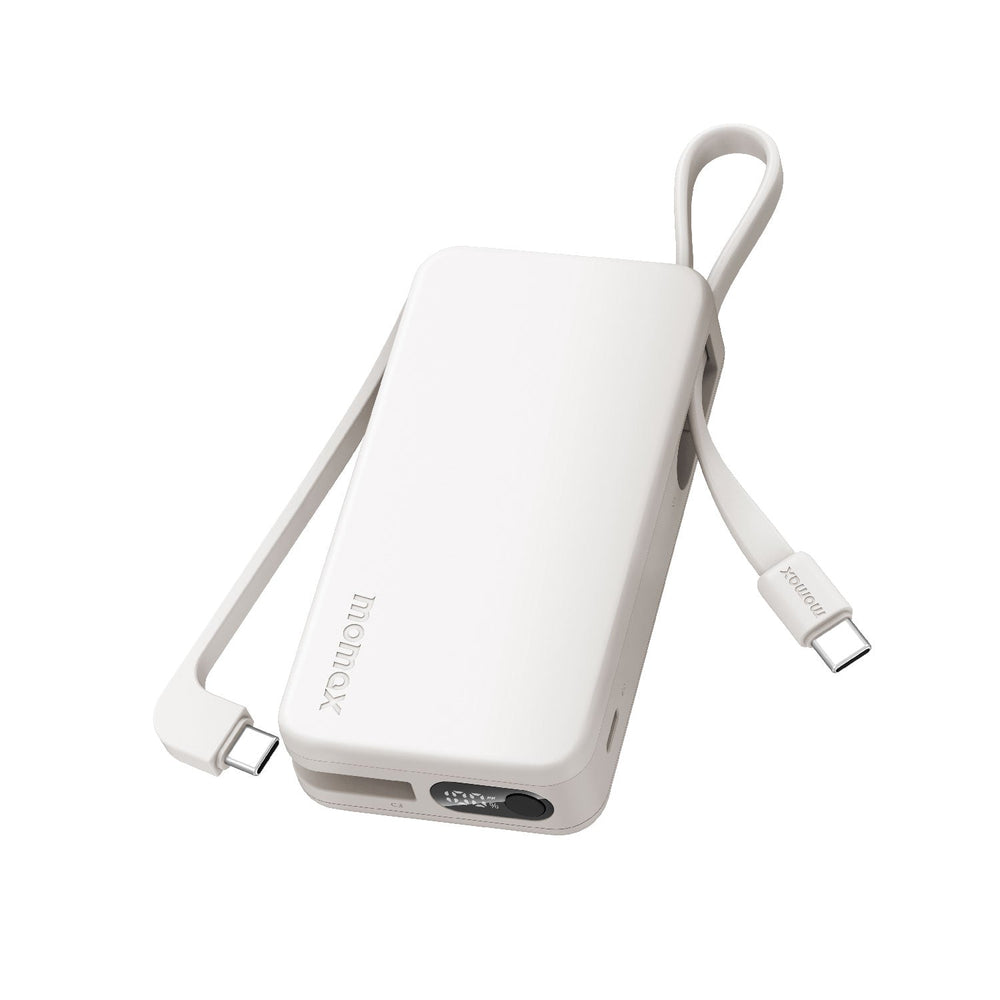 Momax 1-Power Vital Battery Pack 10000mAh With Dual Built-In USB-C Cable | White