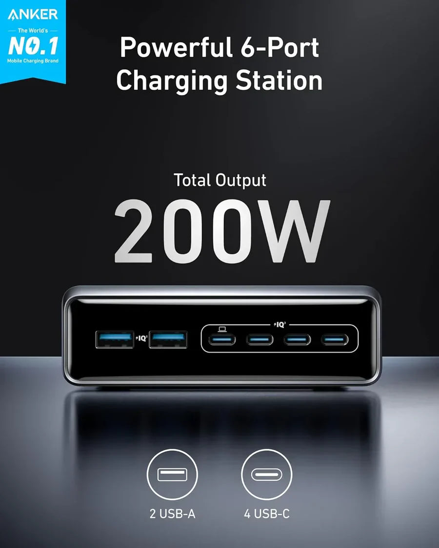 Anker Prime Charger 200W, 6 Ports, GaN | Silver