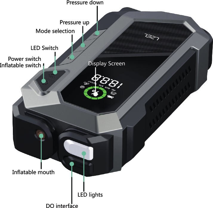 LZEL EnergizeIgnite X - 12,000mAh Car Jump Starter with LED Flashlight & Air Compressor | Gray/Black