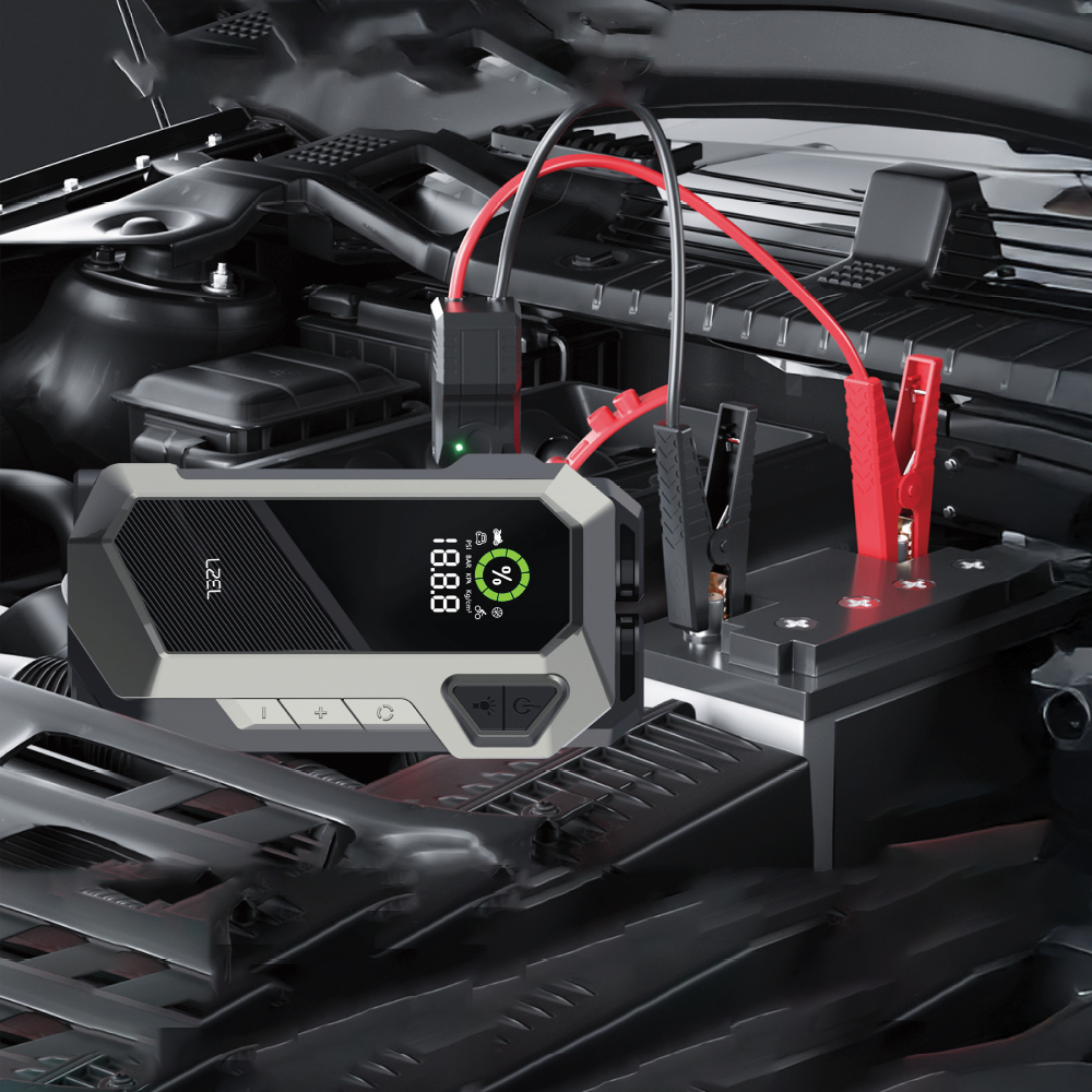 LZEL EnergizeIgnite X - 12,000mAh Car Jump Starter with LED Flashlight & Air Compressor | Gray/Black