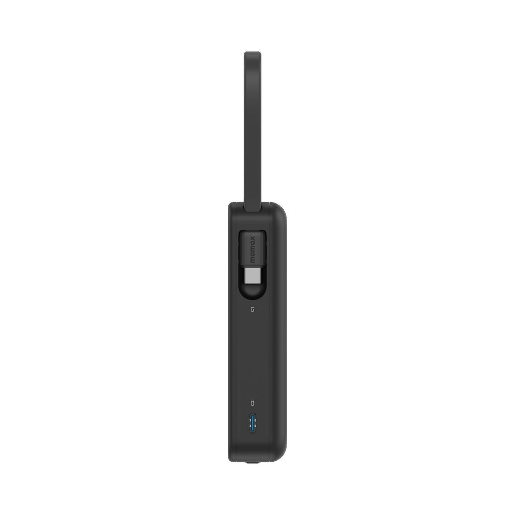 Momax 1-Power Vital Battery Pack 10000mAh With Dual Built-In Usb-C & Lightning Cable | Black